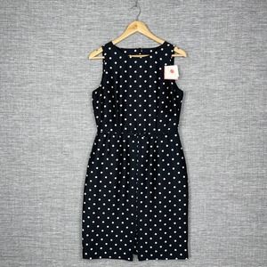 Jane Summers for Belk White Polka Dot Silk Black Sheath Dress Size 10